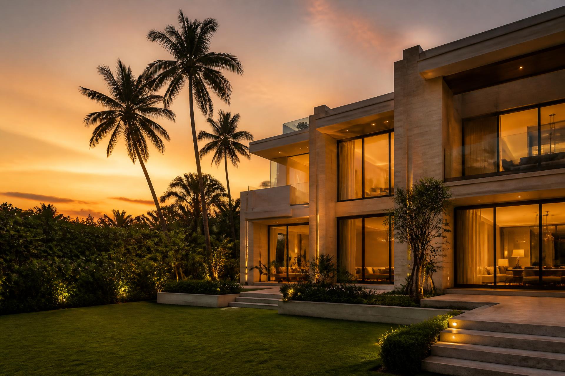 Elite luxury villa in Trivandrum at golden hour — Madvil Groups